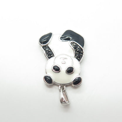 JANE SAYMOUR 925 Sterling Silver Real Black Spinel Gem & Enamel Panda Pendant