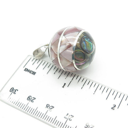 925 Sterling Silver Vintage Mother-of-Pearl & Abalone Shell Harmony Ball Pendant