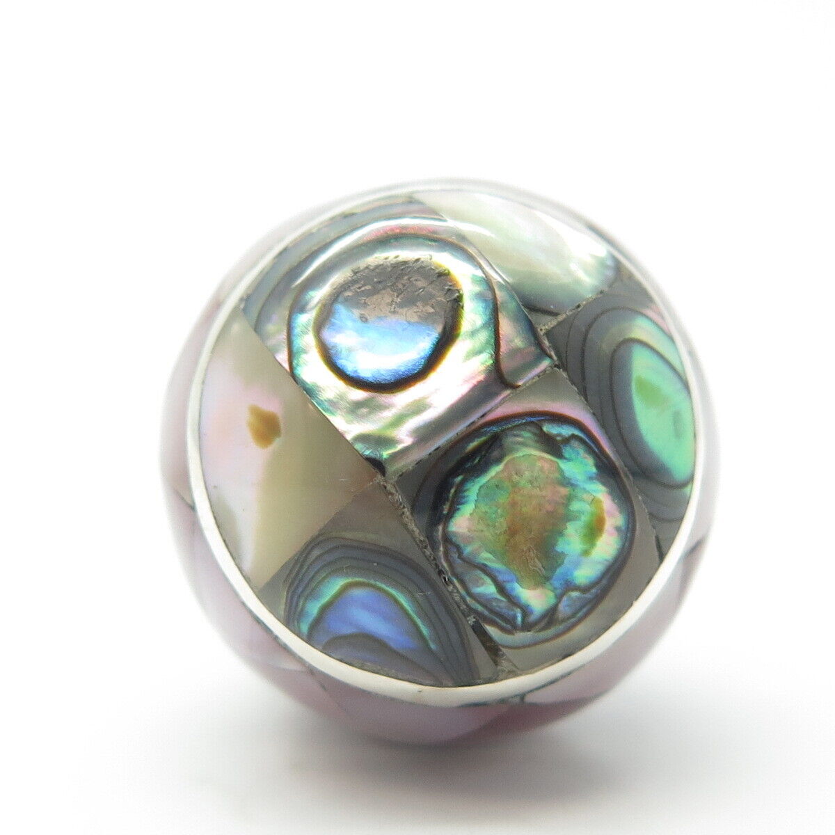 925 Sterling Silver Vintage Mother-of-Pearl & Abalone Shell Harmony Ball Pendant