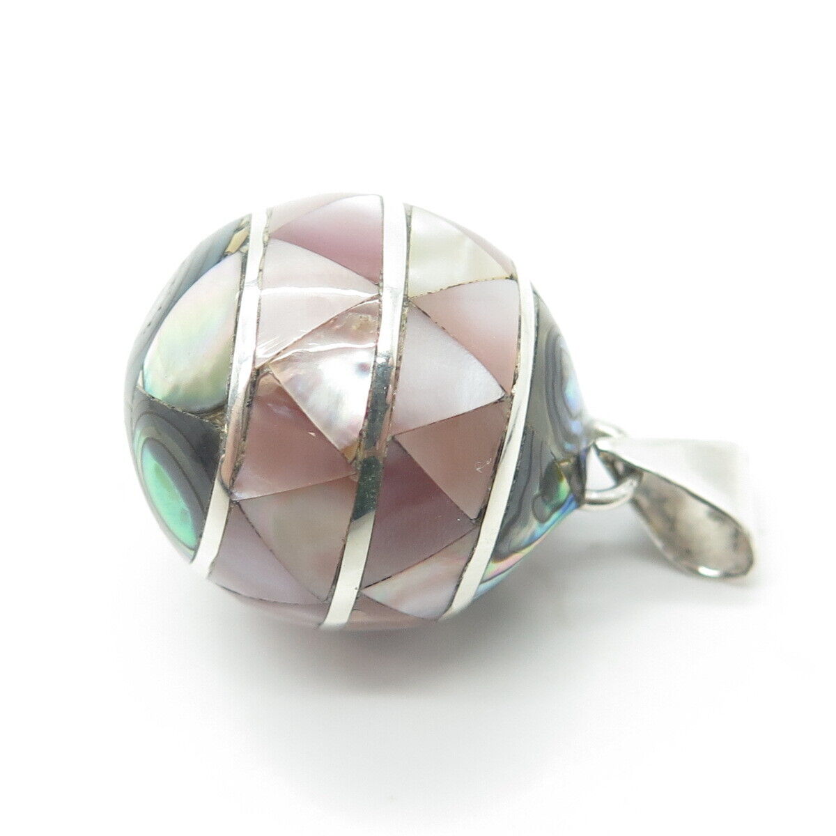 925 Sterling Silver Vintage Mother-of-Pearl & Abalone Shell Harmony Ball Pendant