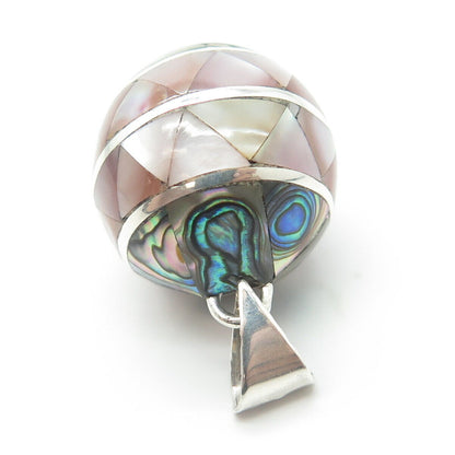 925 Sterling Silver Vintage Mother-of-Pearl & Abalone Shell Harmony Ball Pendant