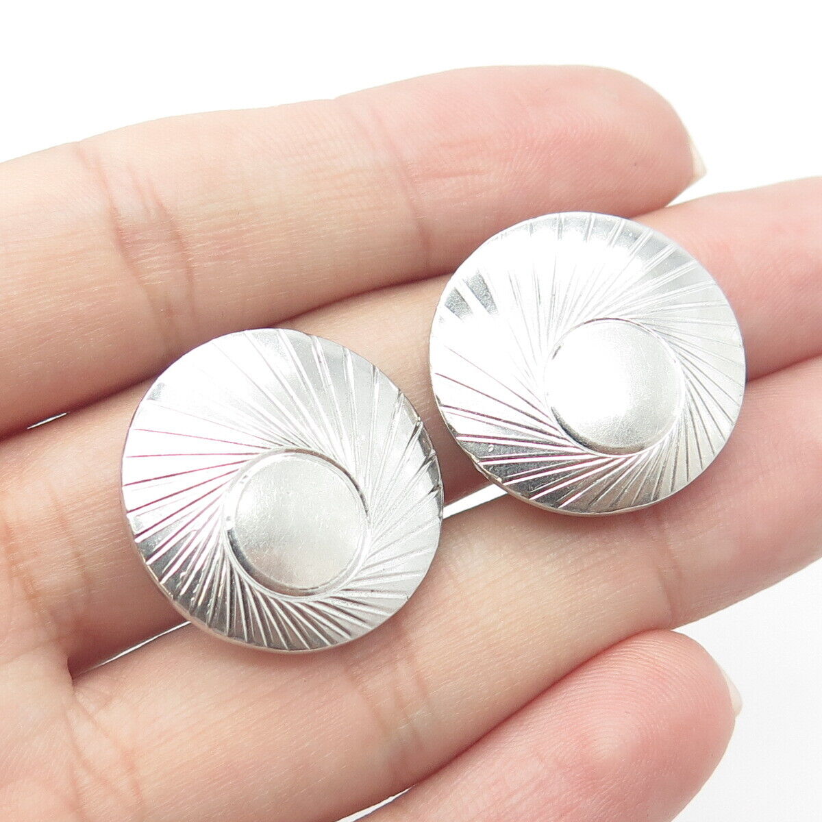 925 Sterling Silver Antique Art Deco Round Clip On Earrings