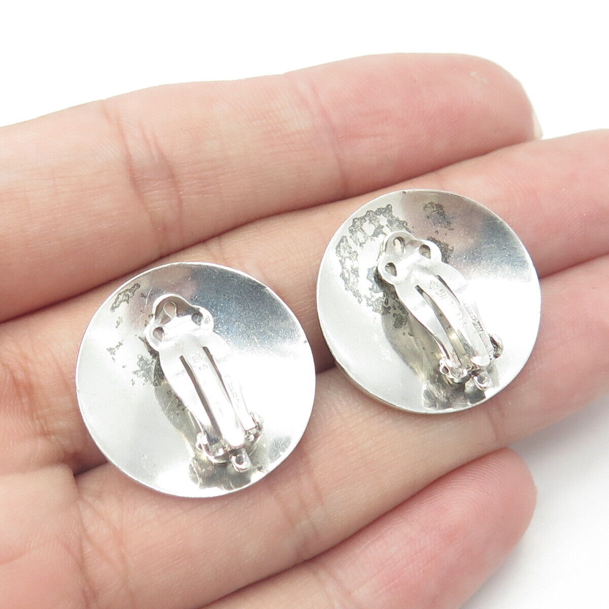 925 Sterling Silver Antique Art Deco Round Clip On Earrings