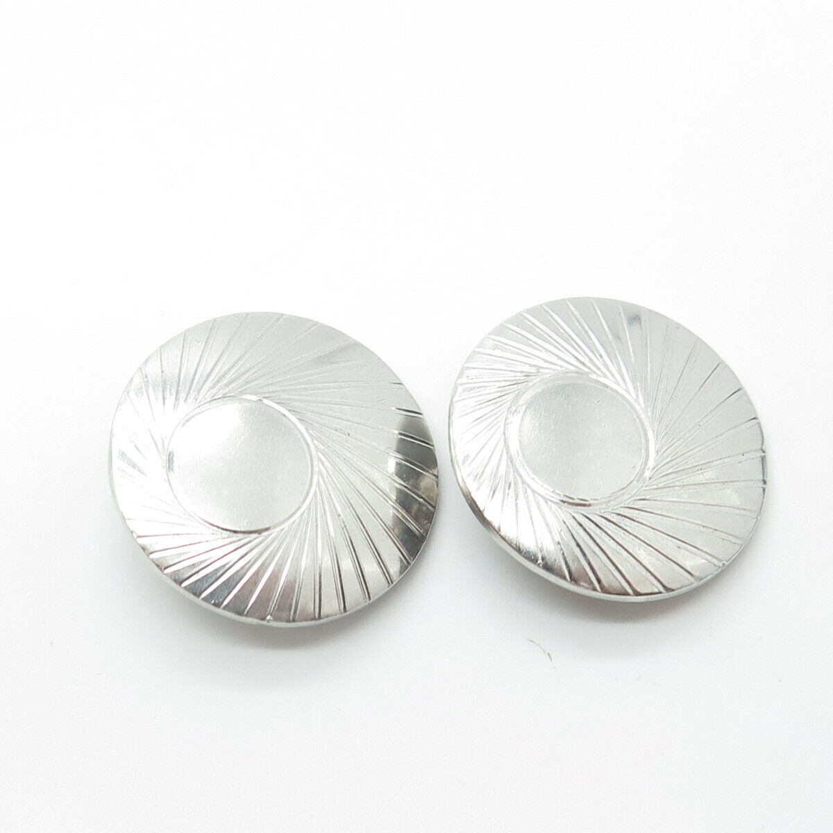 925 Sterling Silver Antique Art Deco Round Clip On Earrings