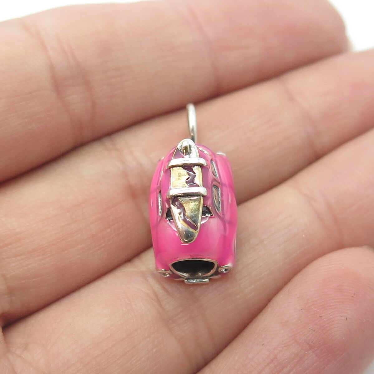 925 Sterling Silver Rose Enamel Car Charm Pendant