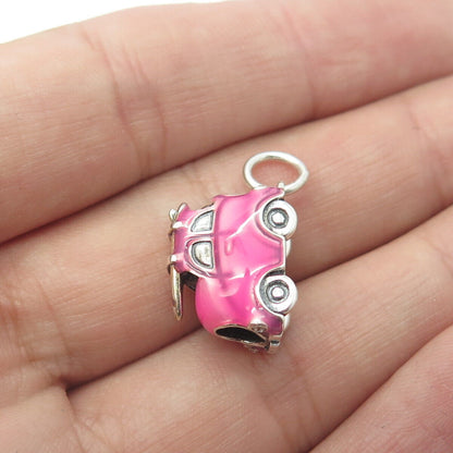 925 Sterling Silver Rose Enamel Car Charm Pendant