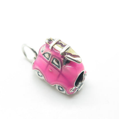 925 Sterling Silver Rose Enamel Car Charm Pendant