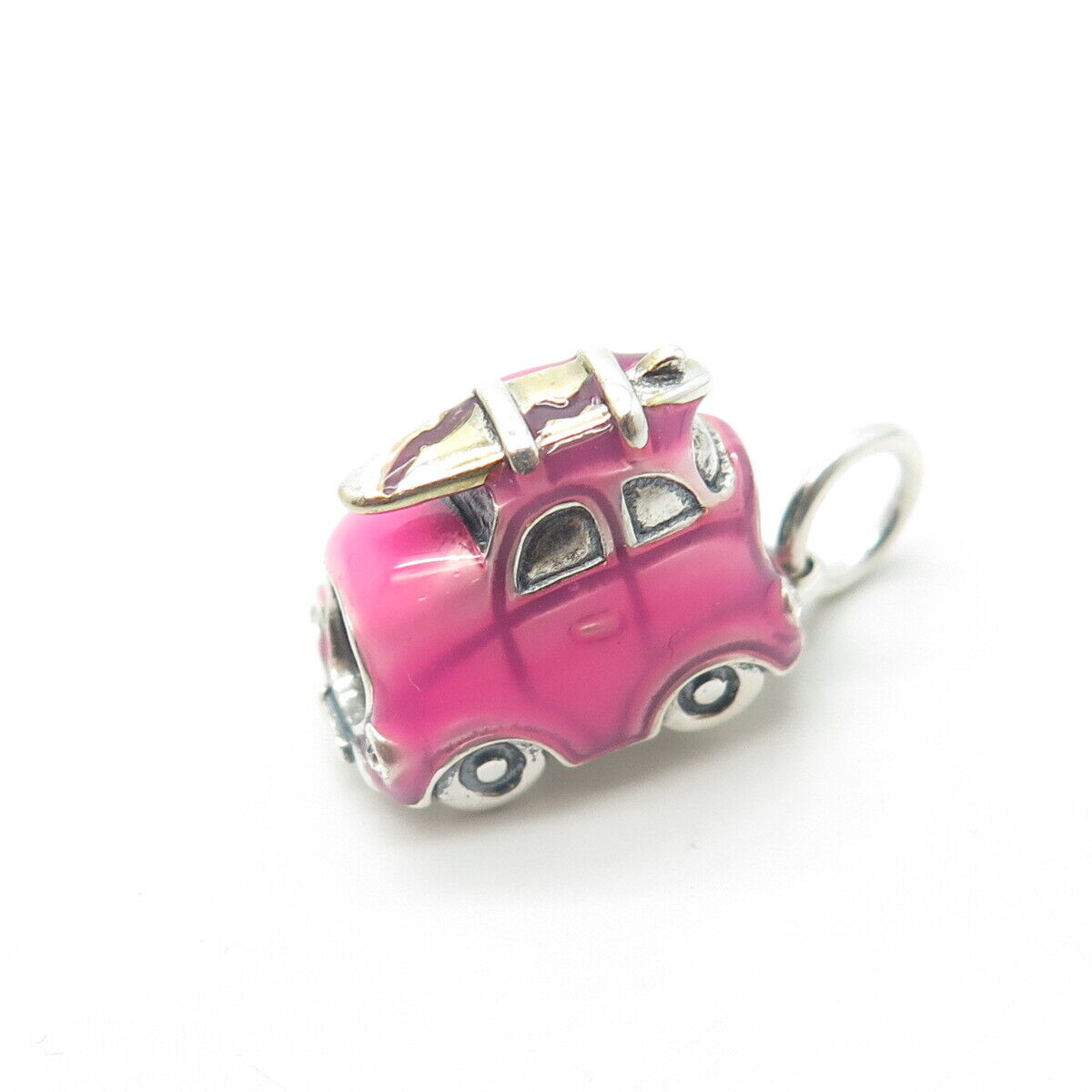 925 Sterling Silver Rose Enamel Car Charm Pendant