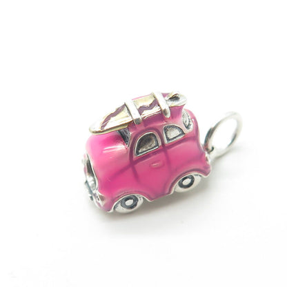 925 Sterling Silver Rose Enamel Car Charm Pendant