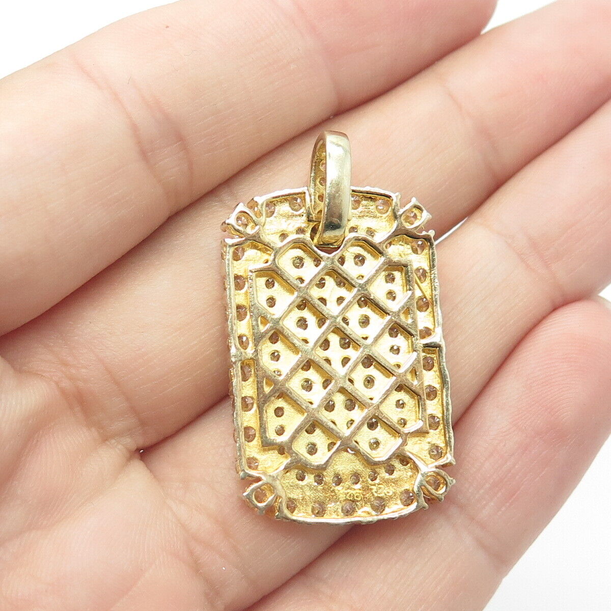 925 Sterling Silver Gold Plated Pave C Z Pendant