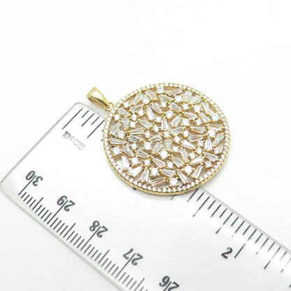 925 Sterling Silver Gold Plated Tapered Baguette & Round-Cut C Z Floral Pendant