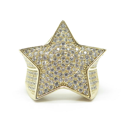 925 Sterling Silver Gold Plated White C Z Star Statement Ring Size 9.25