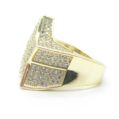 925 Sterling Silver Gold Plated White C Z Star Statement Ring Size 9.25