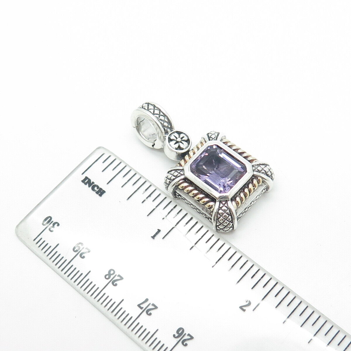 925 Sterling Silver / 18K Gold Vintage Real Amethyst Gemstone Ethnic Pendant