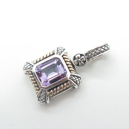 925 Sterling Silver / 18K Gold Vintage Real Amethyst Gemstone Ethnic Pendant