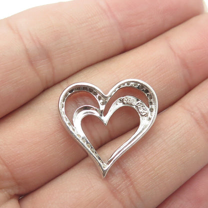 SUN 925 Sterling Silver Real Round-Cut White Diamond Loving Hearts Pendant