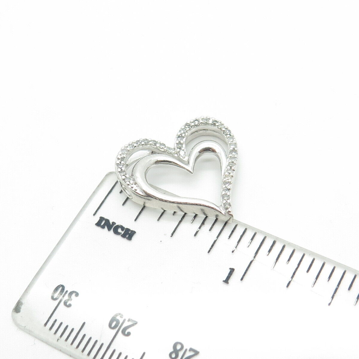 SUN 925 Sterling Silver Real Round-Cut White Diamond Loving Hearts Pendant