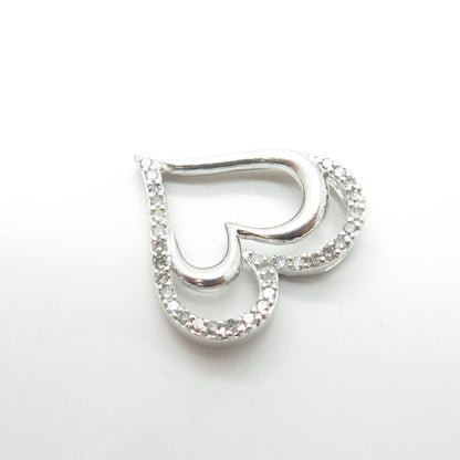SUN 925 Sterling Silver Real Round-Cut White Diamond Loving Hearts Pendant