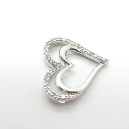SUN 925 Sterling Silver Real Round-Cut White Diamond Loving Hearts Pendant