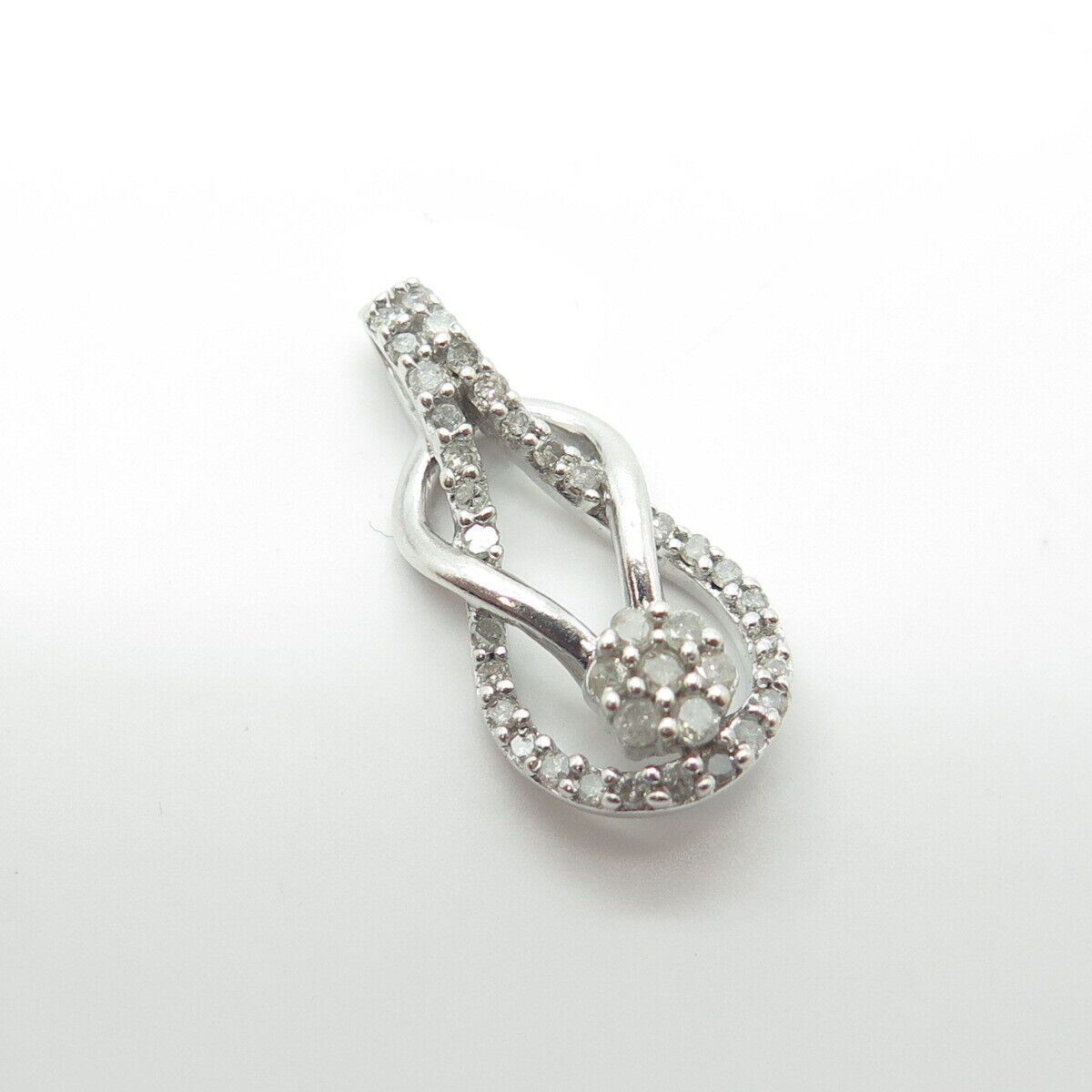 925 Sterling Silver Real Round-Cut White Diamond Infinity Knot Pendant