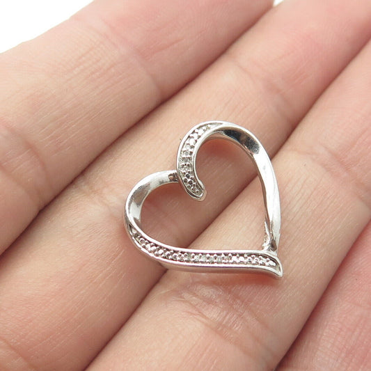 925 Sterling Silver Real Round-Cut White Diamond Heart Pendant