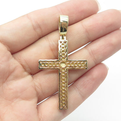 925 Sterling Silver Gold Plated Round-Cut White C Z Cross Pendant