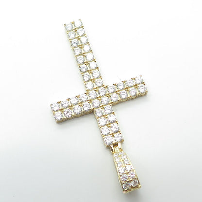 925 Sterling Silver Gold Plated Round-Cut White C Z Cross Pendant