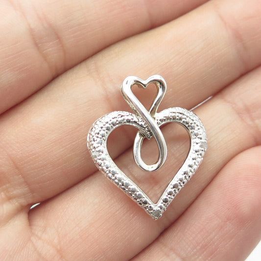 925 Sterling Silver 10K Gold Filled Real Round-Cut Diamond Heart Pendant