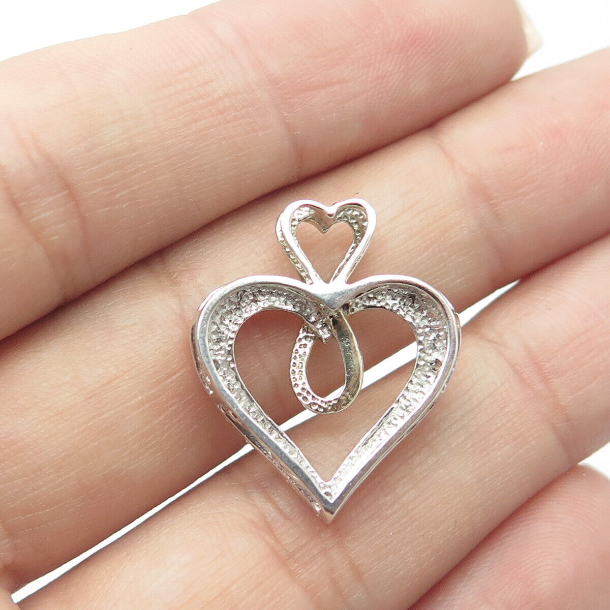 925 Sterling Silver 10K Gold Filled Real Round-Cut Diamond Heart Pendant