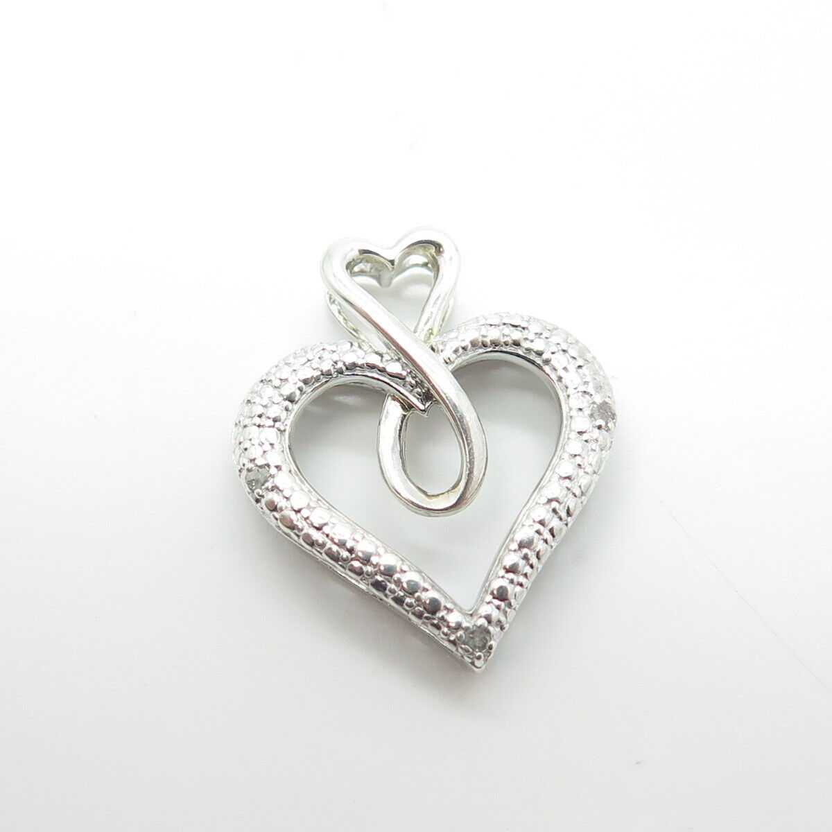 925 Sterling Silver 10K Gold Filled Real Round-Cut Diamond Heart Pendant