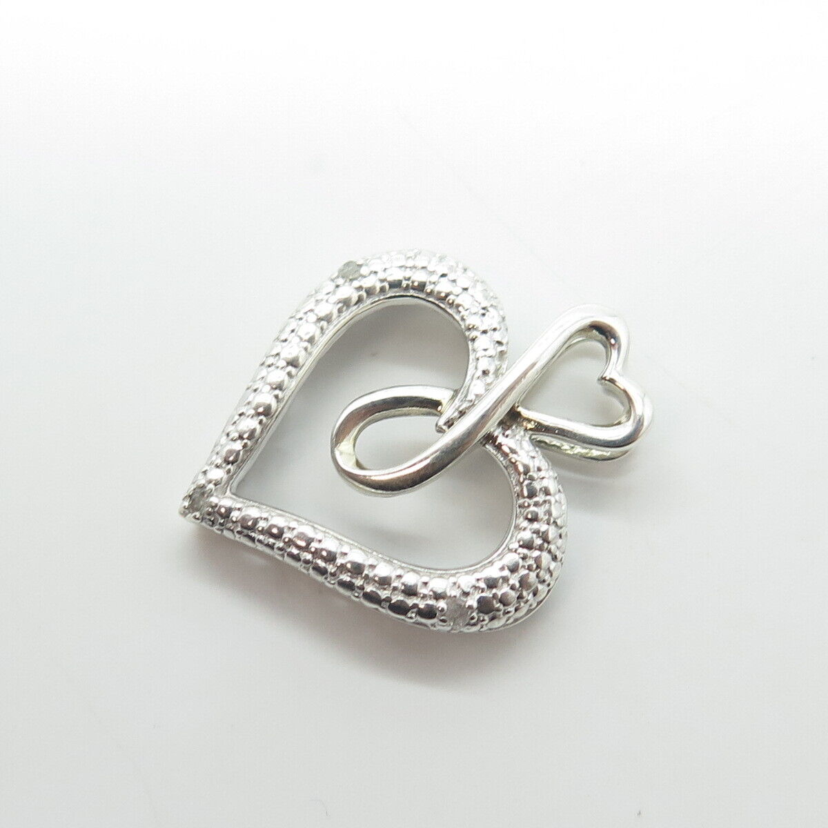 925 Sterling Silver 10K Gold Filled Real Round-Cut Diamond Heart Pendant
