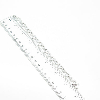 SUN 925 Sterling Silver Real Round-Cut White Diamond Heart Link Bracelet 7.25"