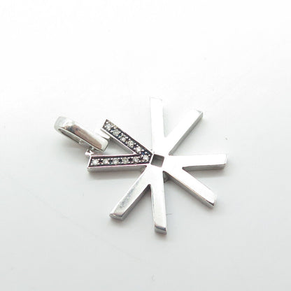 925 Sterling Silver Real Round-Cut White Diamond Letter "V" Cross Pendant