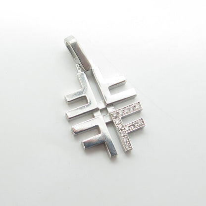 925 Sterling Silver Real Round-Cut White Diamond Letter "F" Cross Pendant