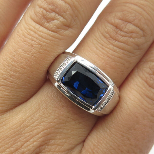 SHR JEWELRY 925 Sterling Silver Lab-Created Sapphire & Real Diamond Ring Size 9