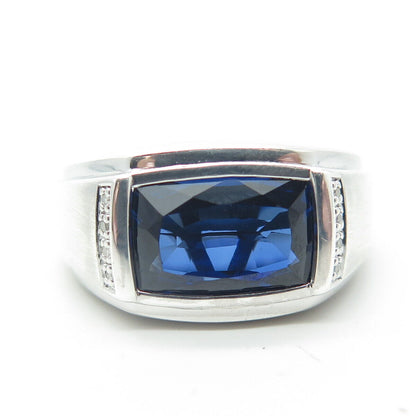 SHR JEWELRY 925 Sterling Silver Lab-Created Sapphire & Real Diamond Ring Size 9