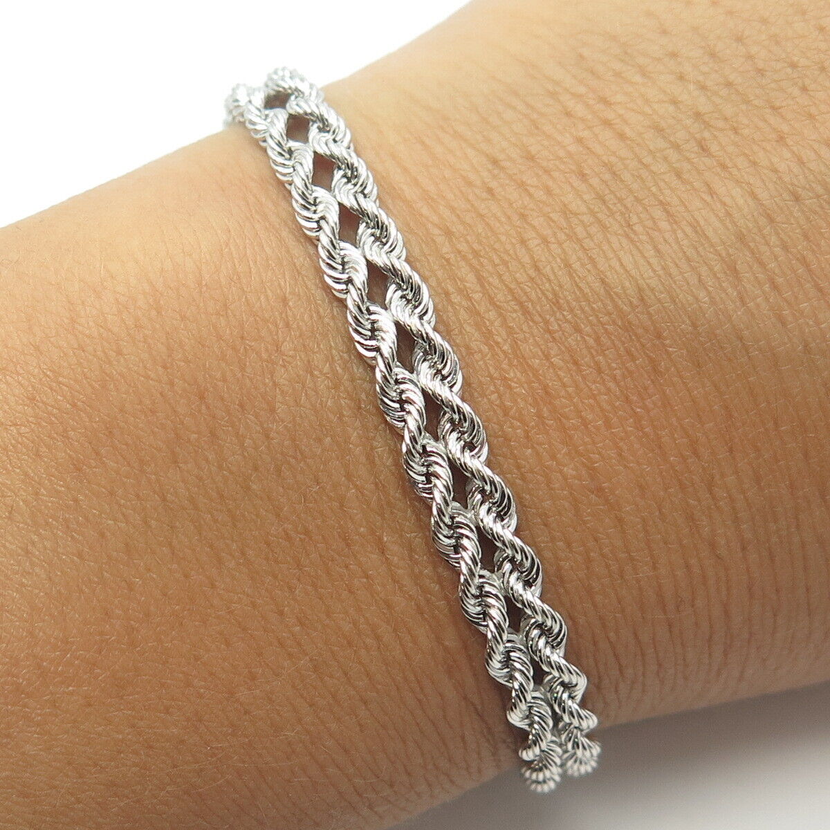 925 Sterling Silver Peru Twisted Rope Link Bracelet 7.75"