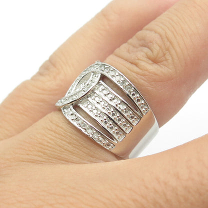 925 Sterling Silver Real Round-Cut Diamond Interwoven Statement Ring Size 6.25