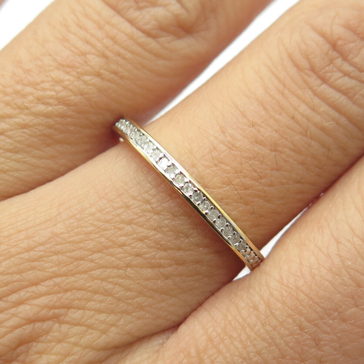 925 Sterling Silver Gold Plated Real White Diamond Half Eternity Ring Size 9