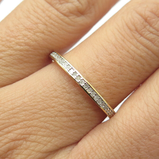 925 Sterling Silver Gold Plated Real White Diamond Half Eternity Ring Size 9