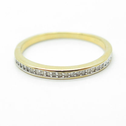 925 Sterling Silver Gold Plated Real White Diamond Half Eternity Ring Size 9