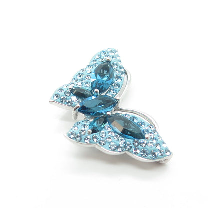 925 Sterling Silver Fancy Blue Rhinestones & Enamel Butterly Pendant