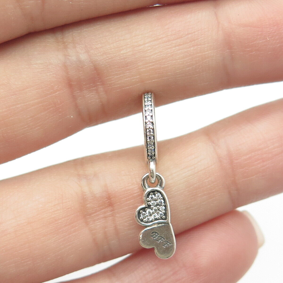 PANDORA 925 Sterling Silver C Z Best Friends Forever Hearts Bead Charm