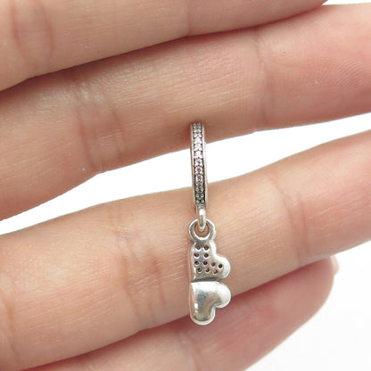 PANDORA 925 Sterling Silver C Z Best Friends Forever Hearts Bead Charm