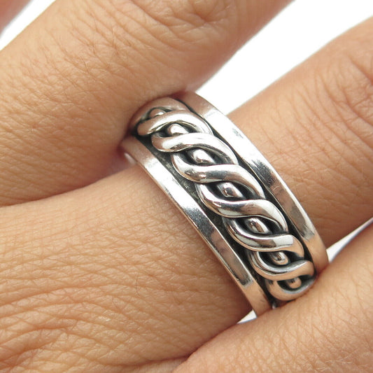 925 Sterling Silver Vintage Woven Rope Rotating Band Ring Size 11.25