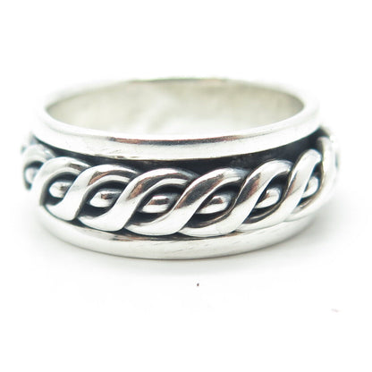925 Sterling Silver Vintage Woven Rope Rotating Band Ring Size 11.25