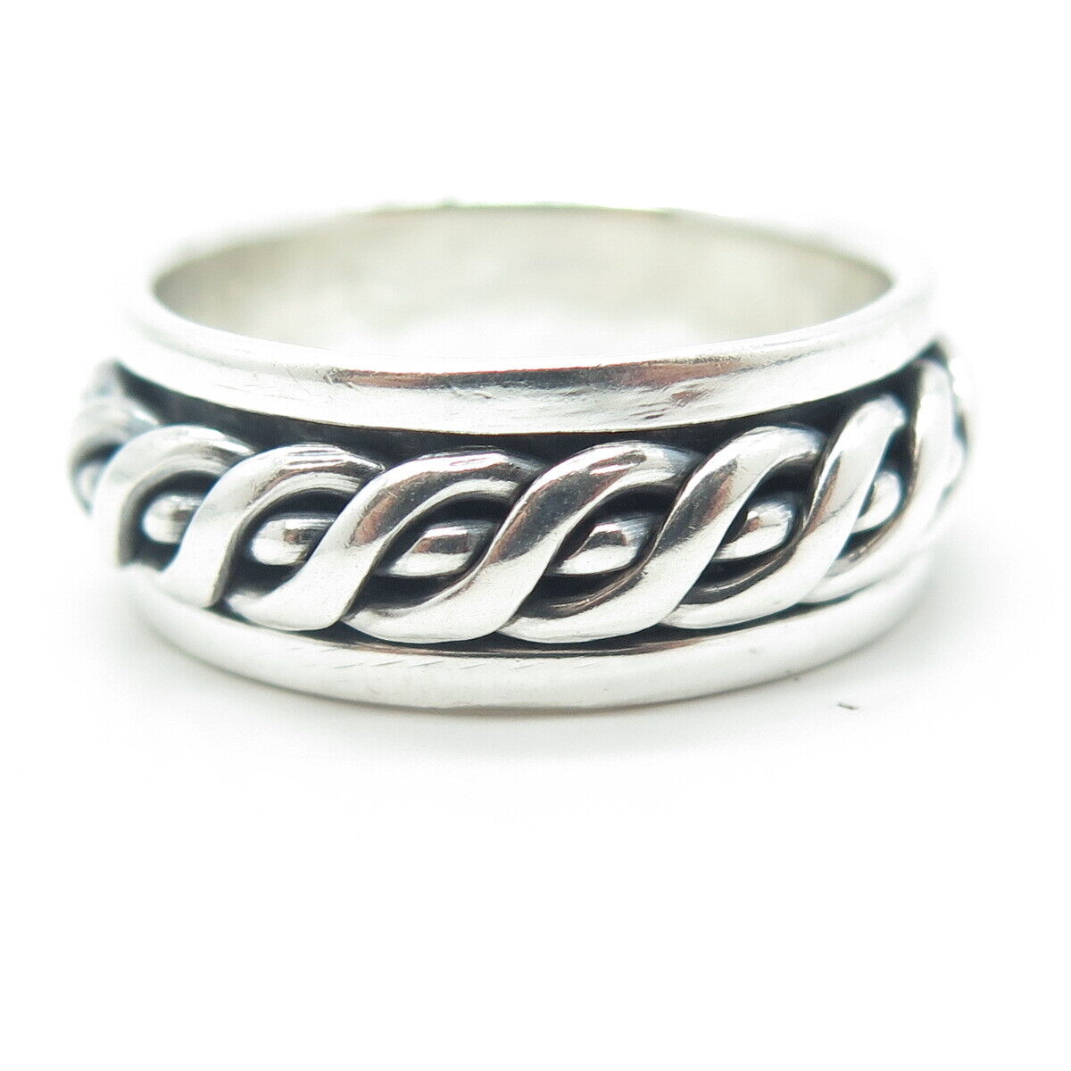 925 Sterling Silver Vintage Woven Rope Rotating Band Ring Size 11.25