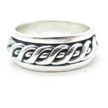925 Sterling Silver Vintage Woven Rope Rotating Band Ring Size 11.25