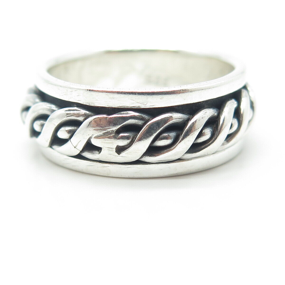 925 Sterling Silver Vintage Woven Rope Rotating Band Ring Size 11.25