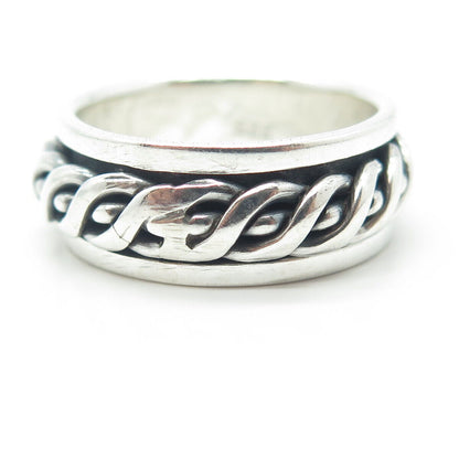 925 Sterling Silver Vintage Woven Rope Rotating Band Ring Size 11.25